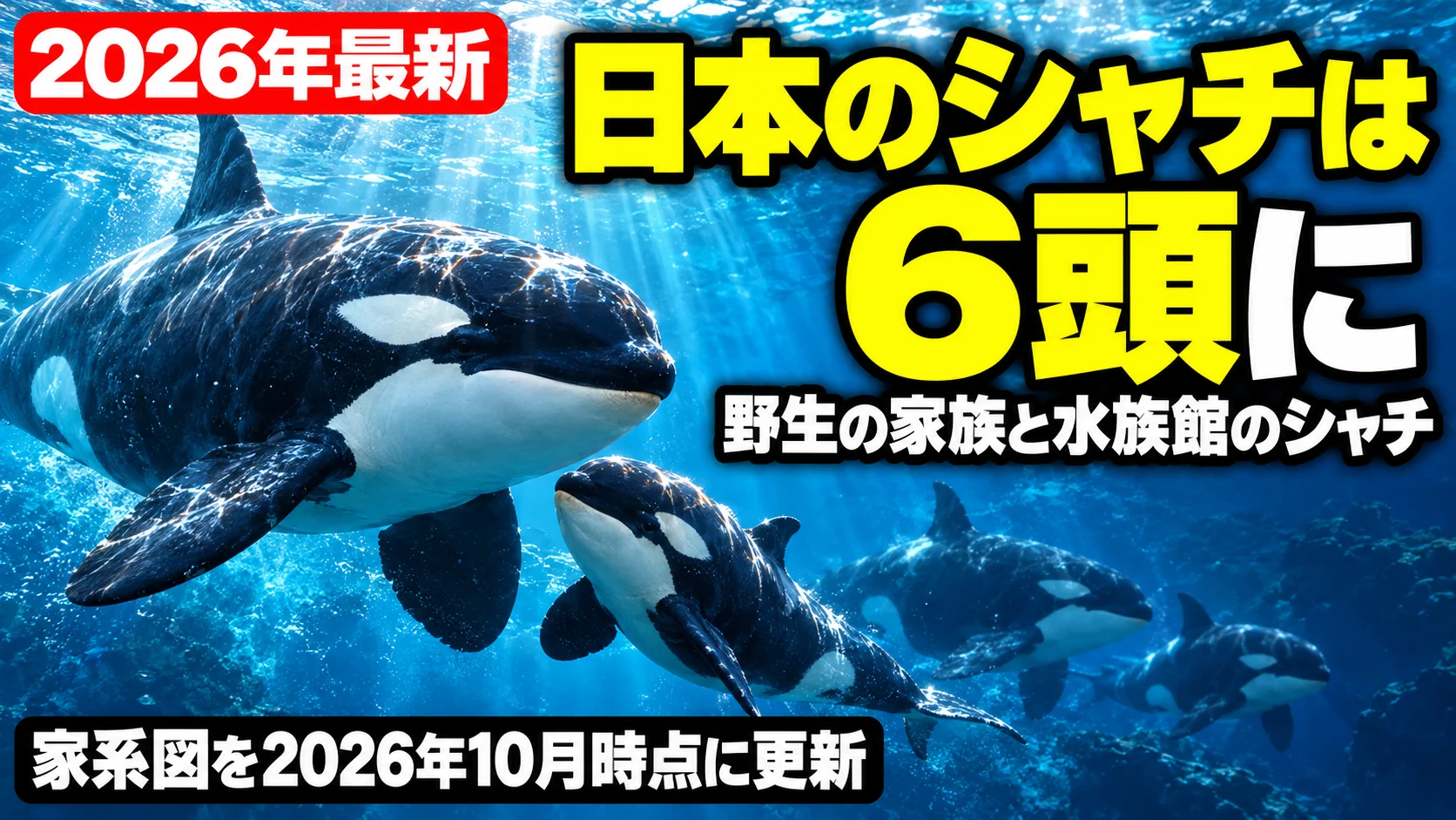日本のシャチは6頭に　野生の家族と水族館のシャチ